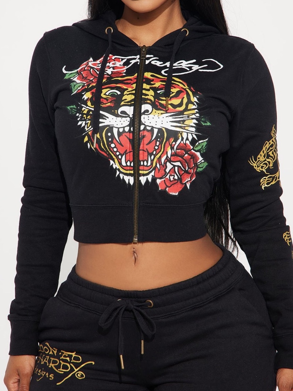 Ed Hardy Retro Black Tiger Zip Front Hoodie Size M